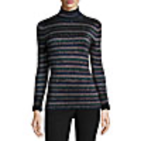NEW sparkle Metallic  lurex Striped turtleneck sweater S - Picture 1 of 15